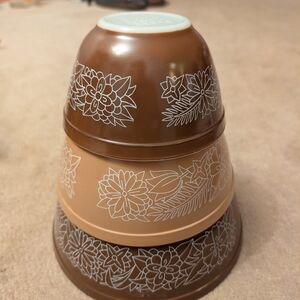 Vintage Pyrex 1970s Woodland Mixing Bowls Set 401/402/403